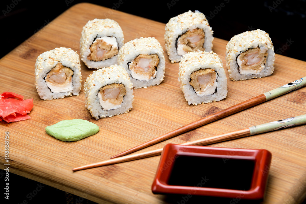 Sushi with prawn and cream cheese. Sushi with prawn and cream cheese.