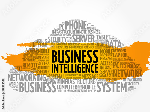 Business intelligence word cloud collage, business concept background