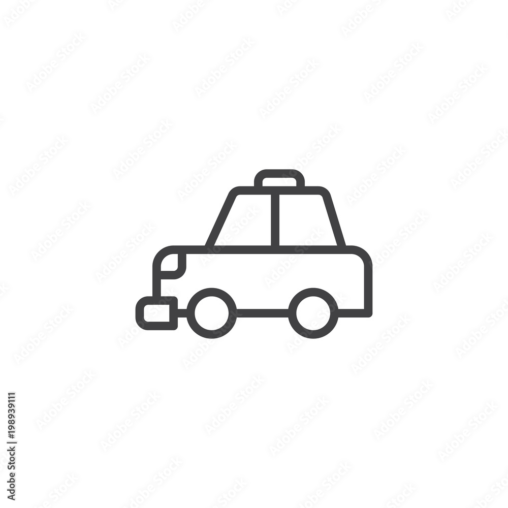 Taxi cab outline icon. linear style sign for mobile concept and web design. Transportation simple line vector icon. Symbol, logo illustration. Pixel perfect vector graphics