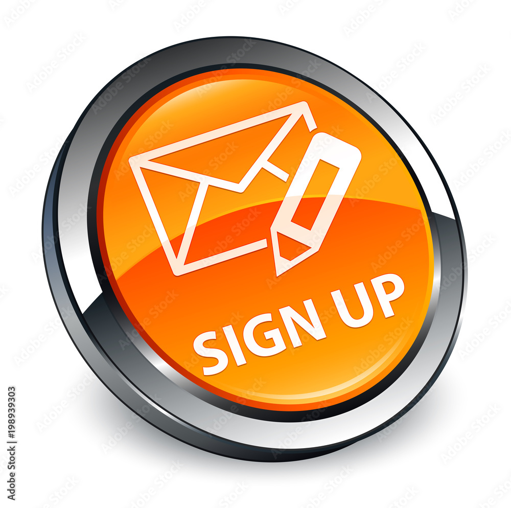 Sign up (edit mail icon) 3d orange round button Sign up (edit mail icon) 3d orange round button