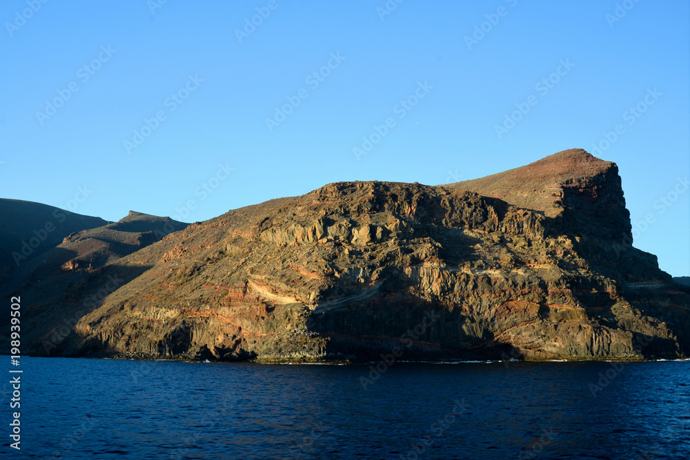 Look from the sea to the southeast coast of La Gomera