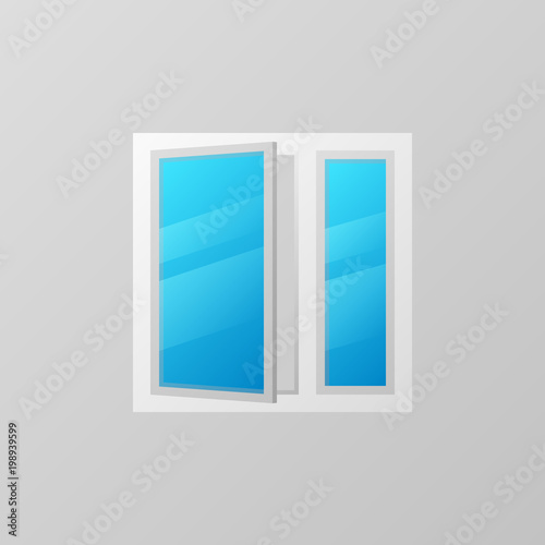 Plastic window with blue bright glass vector icon