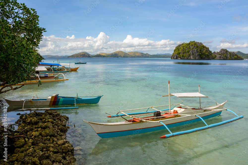Traditional Philippine boats on the beach. Philippines