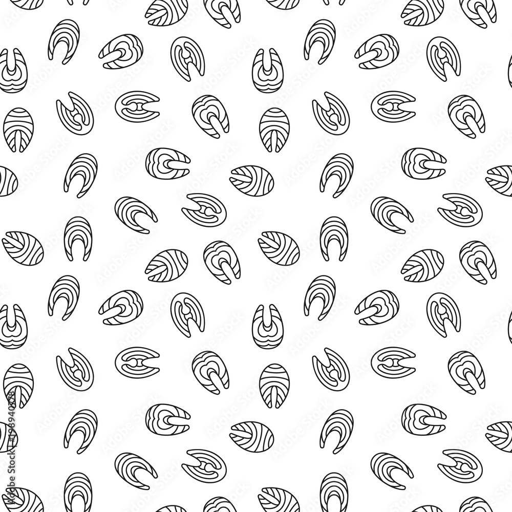 Salmon red fish slices vector seamless outline pattern Salmon red fish slices vector seamless outline pattern