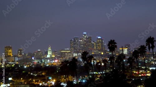 Wallpaper Mural Downtown Los Angeles at night with palm trees in the foreground Torontodigital.ca