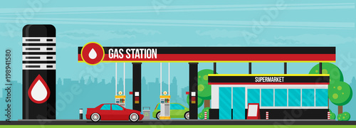 Gas station flat vector illustration