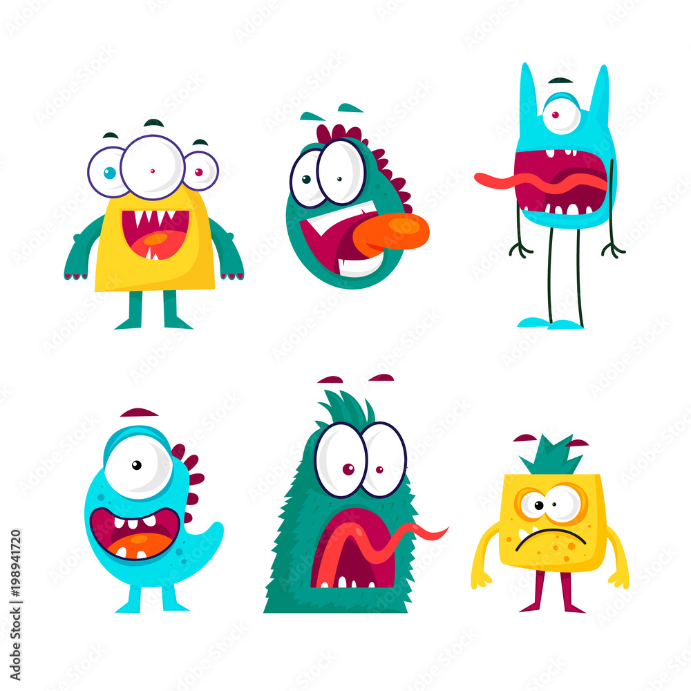 Characters monsters. Flat design vector illustration. Characters monsters. Flat design vector illustration.