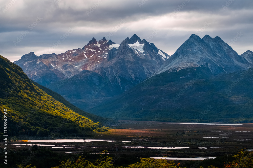 Mountains and valley near the city of Ushuaia, Tierra del Fuego, Argentina