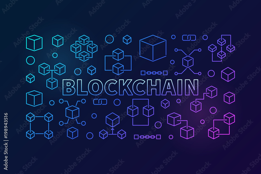 Blockchain vector colored line illustration. Block chain banner