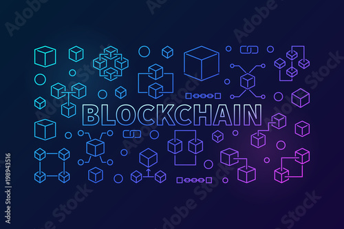 Blockchain vector colored line illustration. Block chain banner