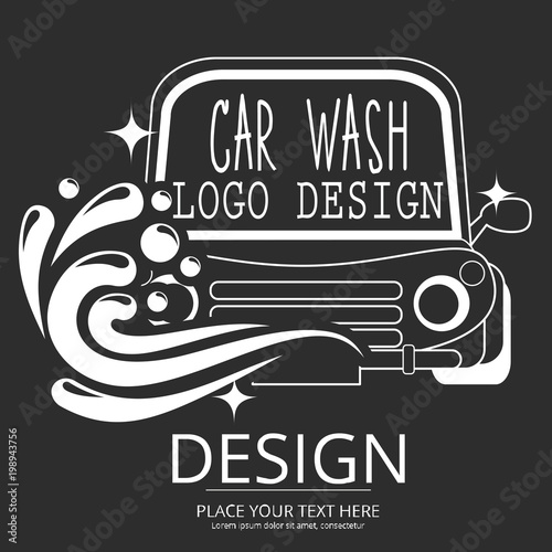 Car wash cartoon logo on blackboard.