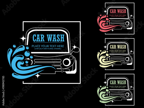 Car wash cartoon logo on blackboard.