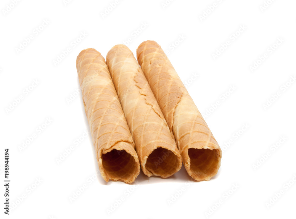 Waffle rolls isolated on the white background Waffle rolls isolated on the white background