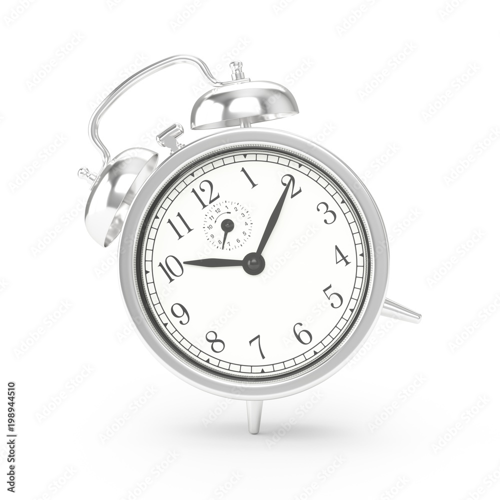 3D rendering metal alarm clock isolated on white background 3D rendering metal alarm clock isolated on white background