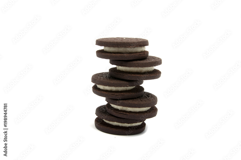 Sandwich black cookies isolated on the white