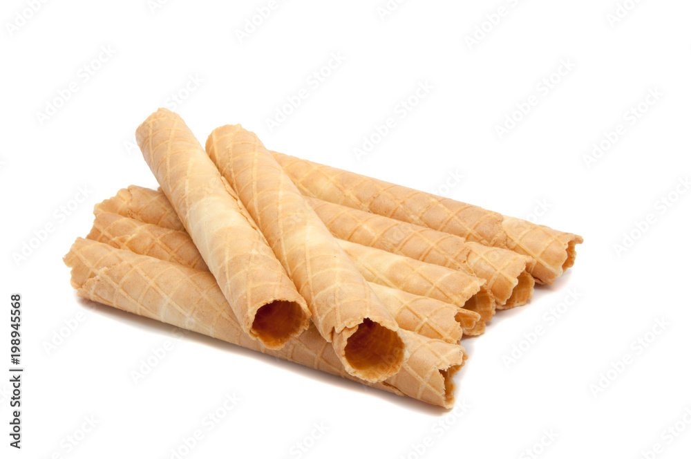 Waffle rolls isolated on the white background Waffle rolls isolated on the white background