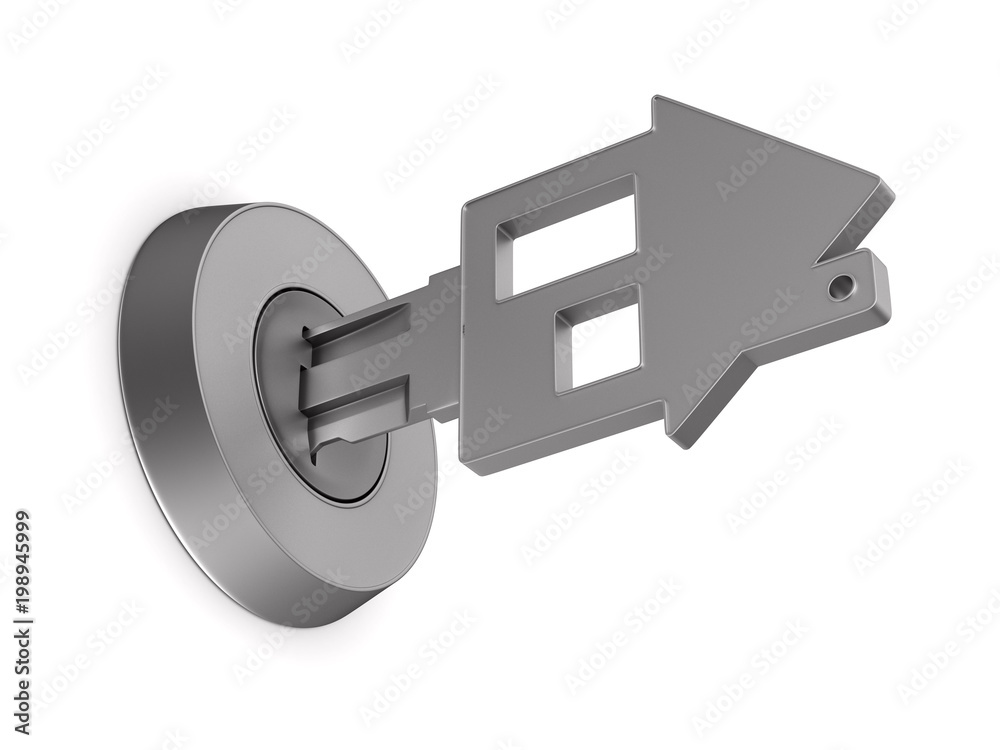 Metallic key on white background. isolated 3d illustration Metallic key on white background. isolated 3d illustration