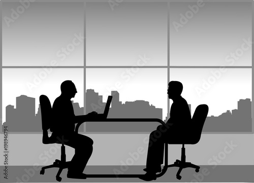 Job interview between the unemployed and businessman in the office, one in the series of similar images silhouette