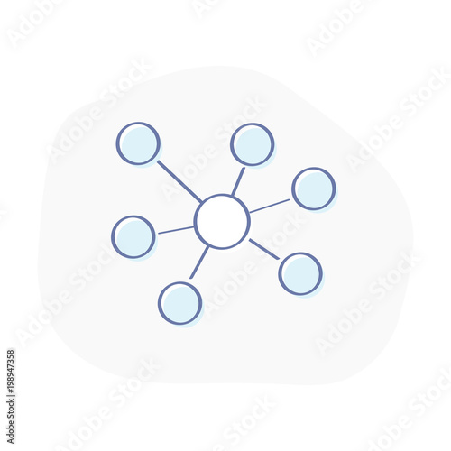 Blockchain, network technology icon, connection, linking, data distributed system, atom molecular structure symbol. Flat outline vector icon design concept