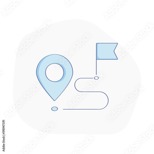Geo, GPS Location Tag or Pointer, Proximity, Global Network Connection, Location, Navigation Way or Road to target Point. Flat outline Minimalistic vector illustration