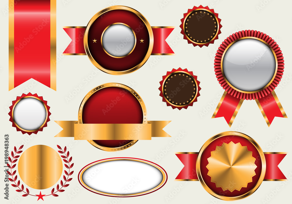 Gold red banner blank collection set luxury on gray background vector illustration. Gold red banner blank collection set luxury on gray background vector illustration.