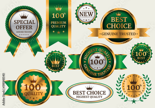 Gold green banner collection set luxury on gray background vector illustration.