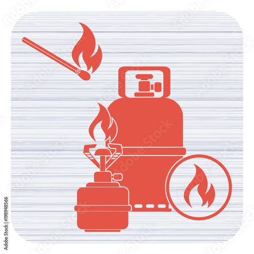 Camping stove with gas bottle icon vector