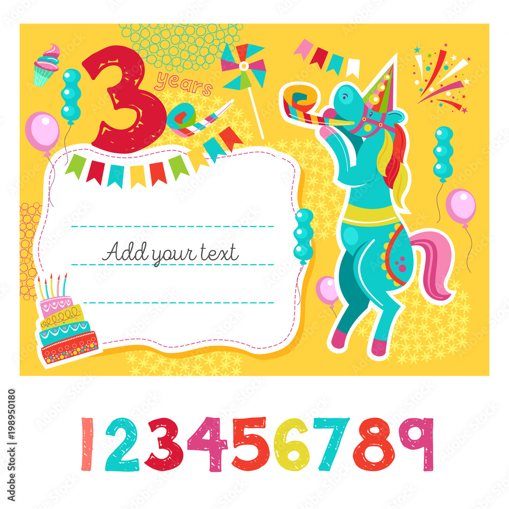 Greeting card with place for text. An invitation to a party in honor of his birthday. Circus show, a happy holiday.