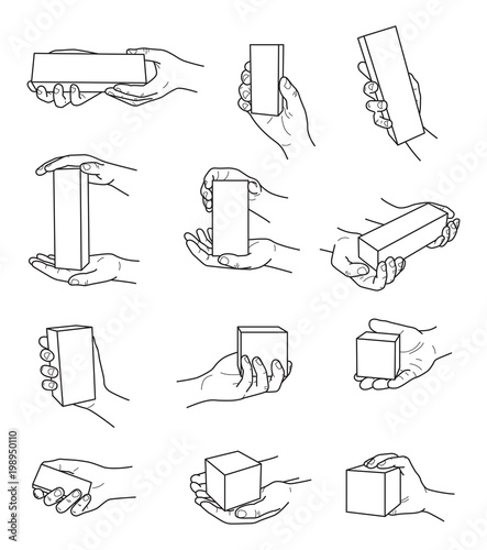 Hand gestures with box contour vector set