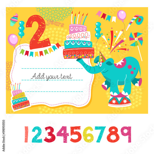 Greeting card with place for text. An invitation to a party in honor of his birthday. Circus show  a happy holiday.