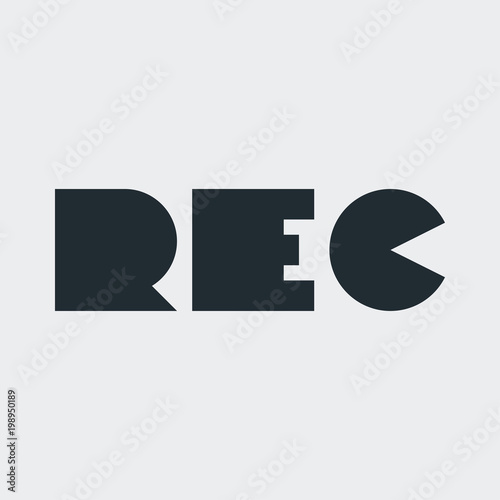 Logotipo REC con letras anchas en fondo gris