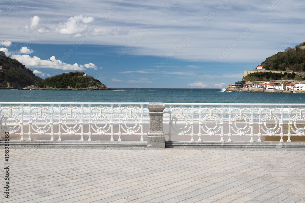 scenic view on san sebastian beach on promenade, basque country, spain