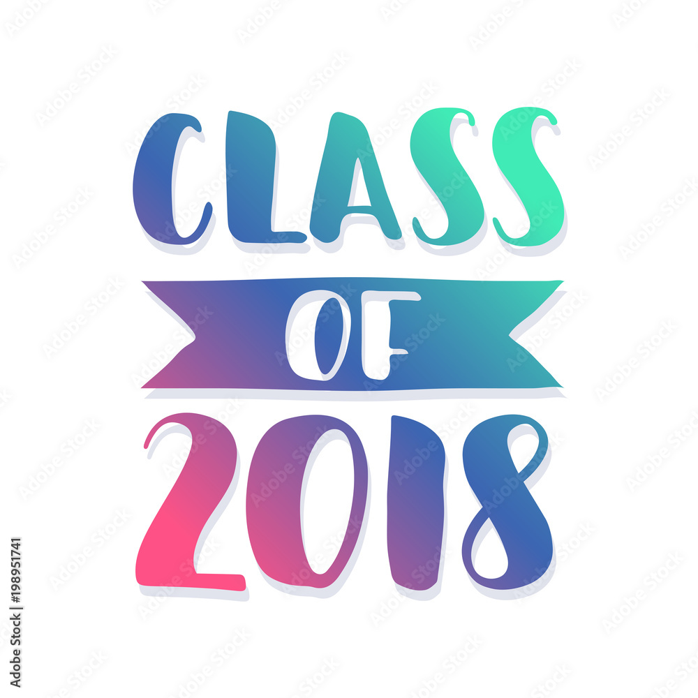 Class of 2018. Hand drawn brush lettering Graduation logo. Template for graduation design, party. Ultraviolet Class of 2018. Hand drawn brush lettering Graduation logo. Template for graduation design, party. Ultraviolet
