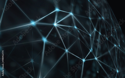Blockchain network - Abstract connected dots on bright blue background. Internet connection, abstract sense of science and technology graphic design. © artjazz