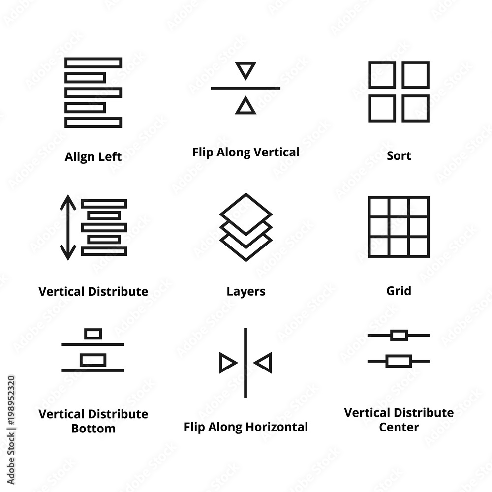 9 Aligment thin line icons. Icons for web and user interface 9 Aligment thin line icons. Icons for web and user interface
