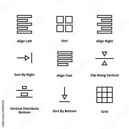 9 Aligment thin line icons. Icons for web and user interface