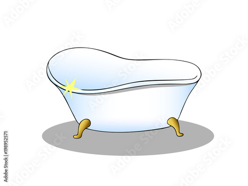 Vector illustration retro bath with gold legs. Simpl sketched isotated on white background. Thin black line illustration. Flat illustration for logo, banner, flayer, icon