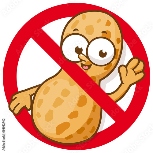 Cartoon peanut symbol promoting peanut free food. Vector illustration
