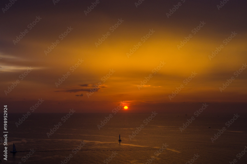 Beautiful sunset over the ocean. Sunrise in the sea , at Thailand