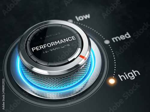 High Performance concept - Performance level control button on high position. 3d rendering photo