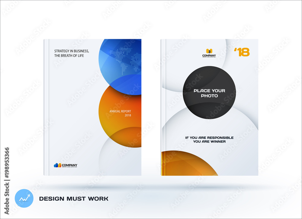 Creative design of business brochure set, abstract horizontal cover layout, flyer in A4 with colourful circles rounds