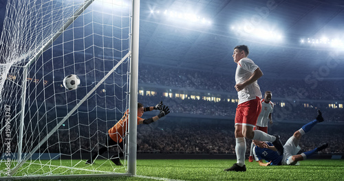 Soccer game moment  on professional stadium © haizon