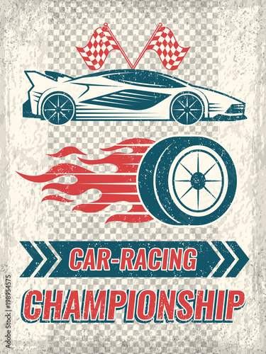 Plakat Sztuka plakatu z samochodów wyścigowych. Szablon wektor z miejscem na tekst