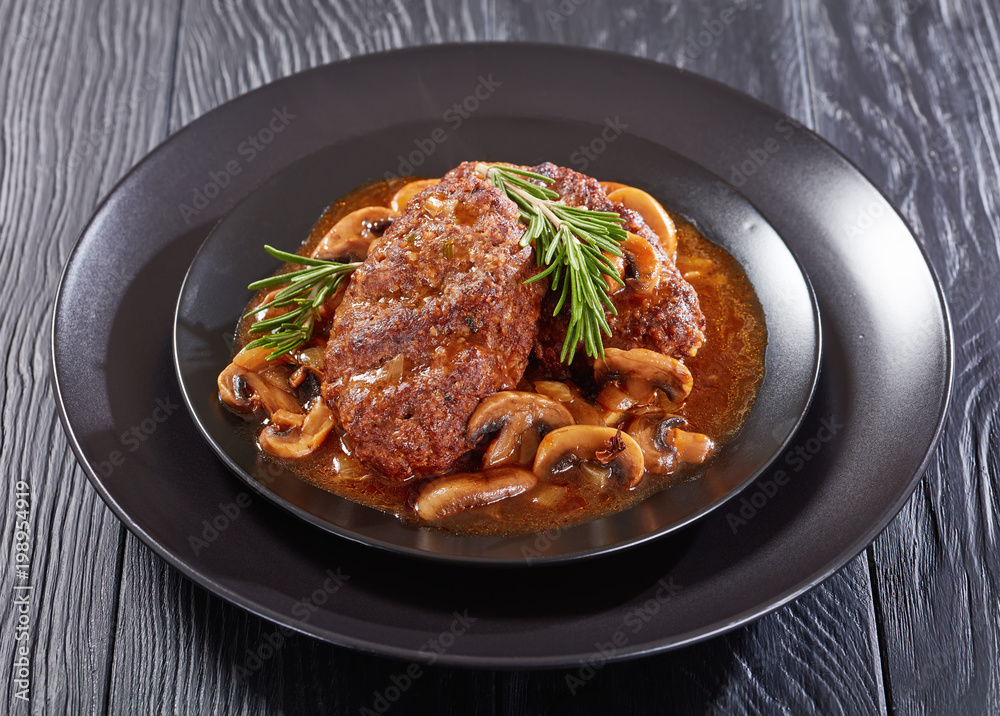 Fototapeta premium salisbury steaks with mushroom onion gravy