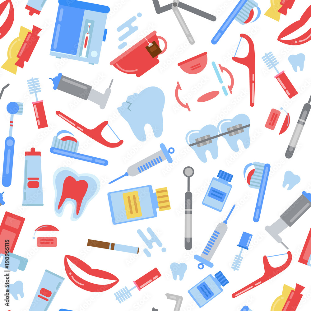 Vector flat style teeth hygiene pattern Vector flat style teeth hygiene pattern