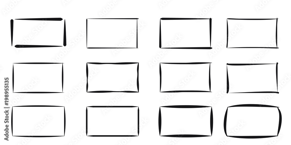 Set of hand drawn rectangle. Text box and frames. Vector illustration. Set of hand drawn rectangle. Text box and frames. Vector illustration.