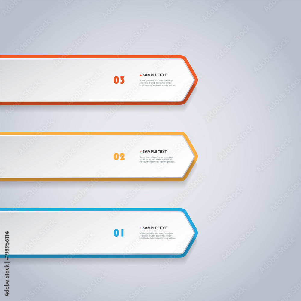 Obraz premium Colorful Modern Paper Cut Style Infographics Design - Horizontal Numbered Arrow Shaped List Items