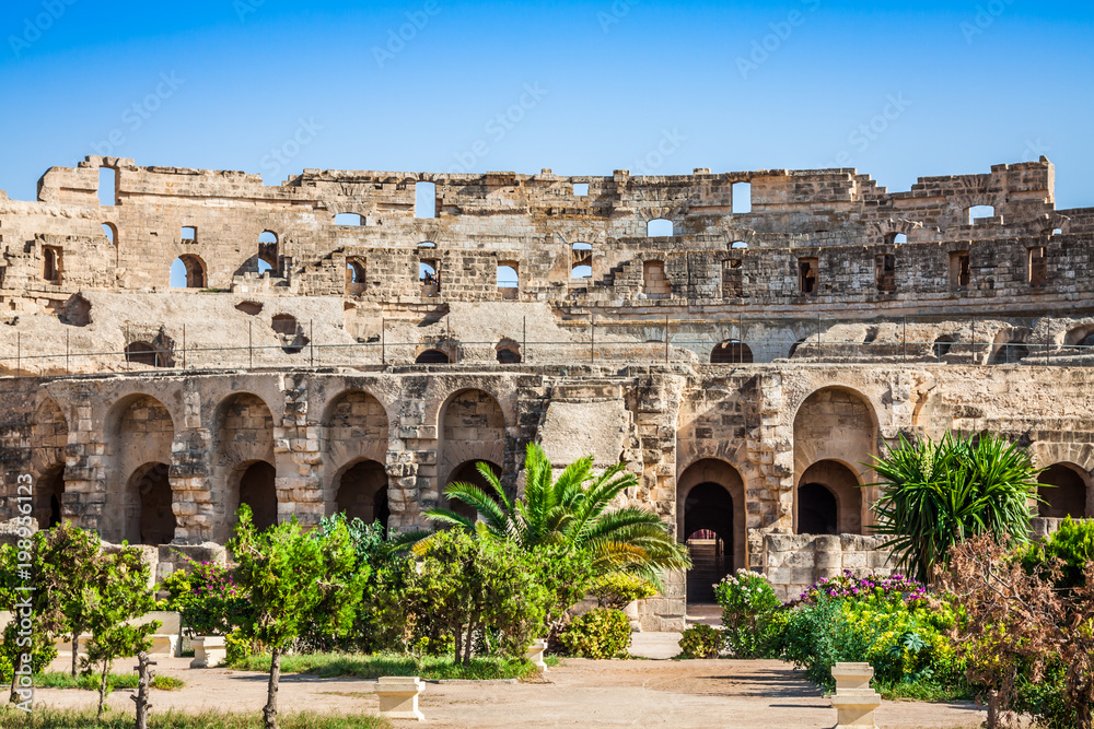 Tunisia. El Jem (ancient Thysdrus). Ruins of the largest colosseum in North Africa