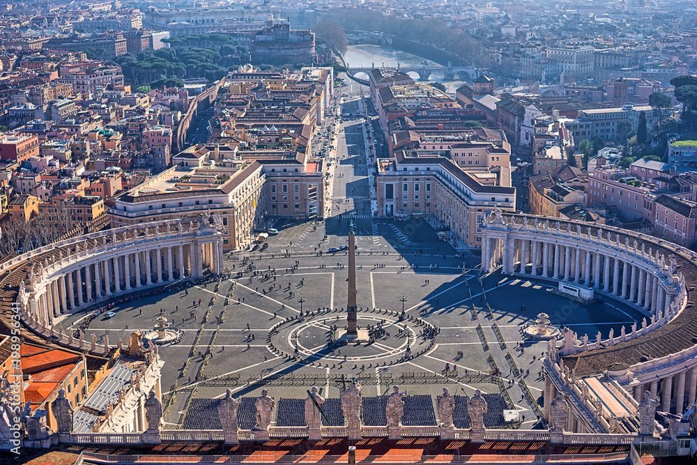View on a St. Peter's Square from the top of St. Peter's Basilica. Vatican, Rome, italy