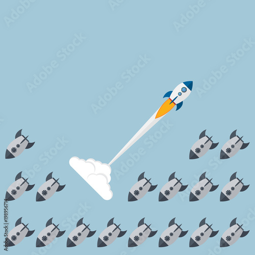 Think differently - Being different, taking risky, move for success in life -The graphic of rocket also represents the concept of courage, enterprise, confidence, belief, fearless, daring,